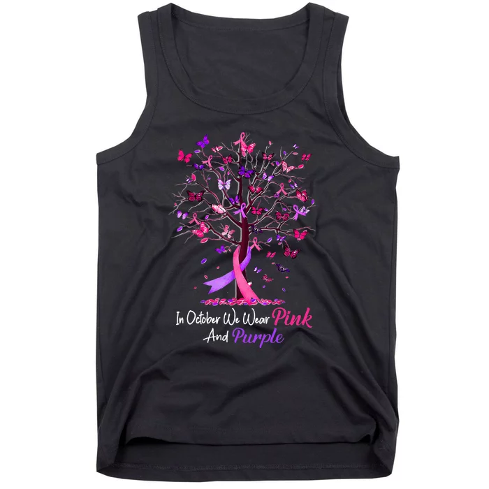 Domestic Violence Breast Cancer Awareness Month Ribbon Tree Tank Top