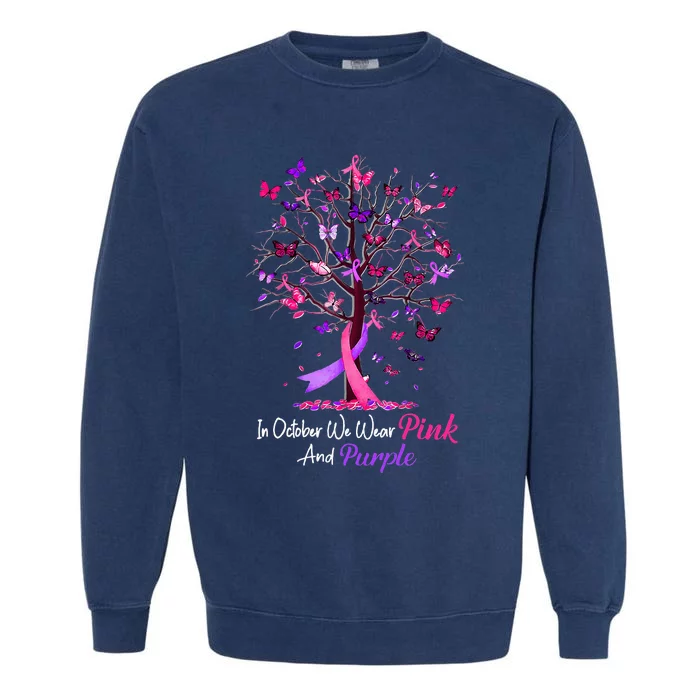 Domestic Violence Breast Cancer Awareness Month Ribbon Tree Garment-Dyed Sweatshirt