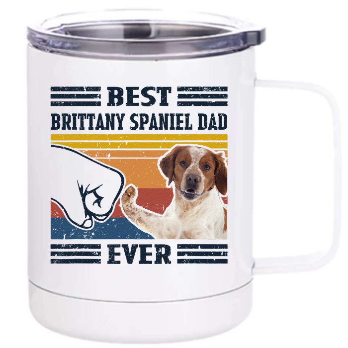 Dog Vintage Best Brittany Spaniel Dad Ever Fathers Day Front & Back 12oz Stainless Steel Tumbler Cup