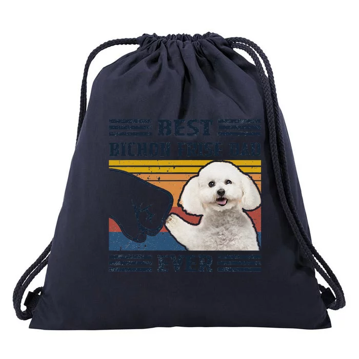 Dog Vintage Best Bichon Frise Dad Ever Fathers Day Drawstring Bag