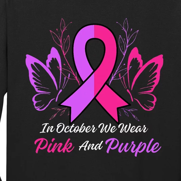 Domestic Violence Breast Cancer Awareness Month Ribbon Tall Long Sleeve T-Shirt