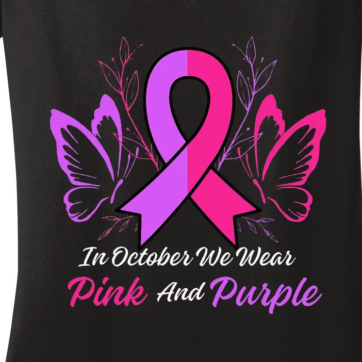 Domestic Violence Breast Cancer Awareness Month Ribbon Women's V-Neck T-Shirt