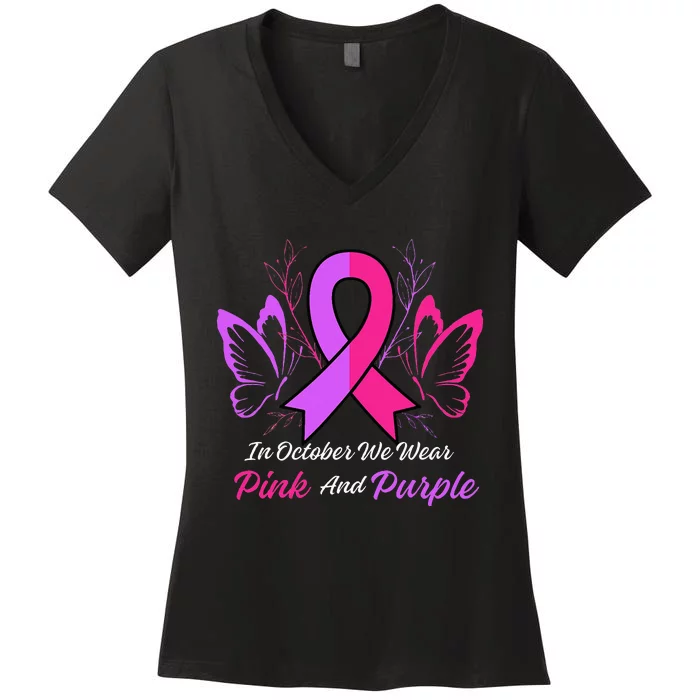 Domestic Violence Breast Cancer Awareness Month Ribbon Women's V-Neck T-Shirt