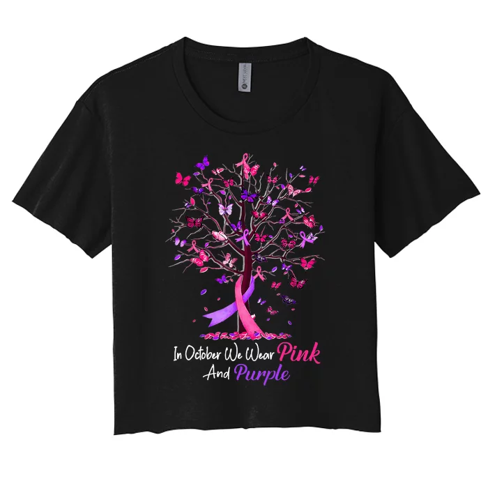 Domestic Violence Breast Cancer Awareness Month Women's Crop Top Tee