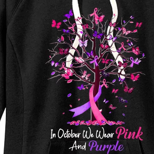 Domestic Violence Breast Cancer Awareness Month Ribbon Tree Women's Fleece Hoodie