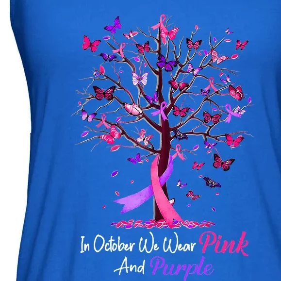 Domestic Violence Breast Cancer Awareness Month Ribbon Tree Ladies Essential Flowy Tank