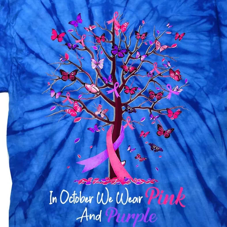 Domestic Violence Breast Cancer Awareness Month Ribbon Tree Tie-Dye T-Shirt