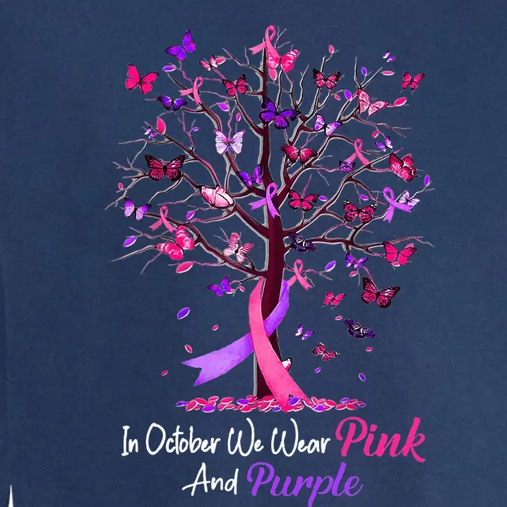 Domestic Violence Breast Cancer Awareness Month Ribbon Tree Garment-Dyed Sweatshirt