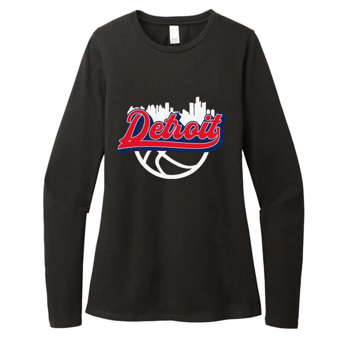 Detroit Vintage Basketball Script City Skyline Fan Womens CVC Long Sleeve Shirt