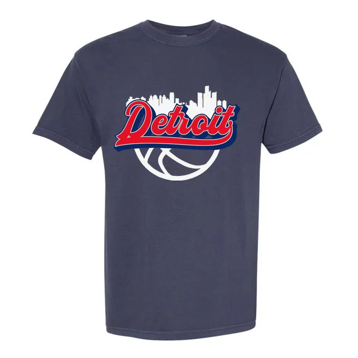 Detroit Vintage Basketball Script City Skyline Fan Garment-Dyed Heavyweight T-Shirt