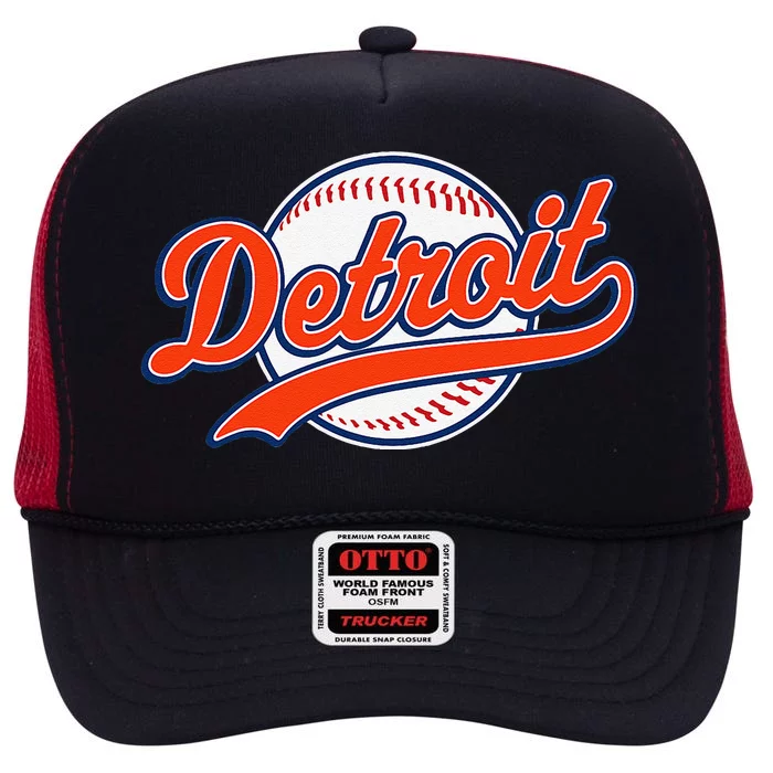 Detroit Vintage Baseball Throwback Retro High Crown Mesh Trucker Hat