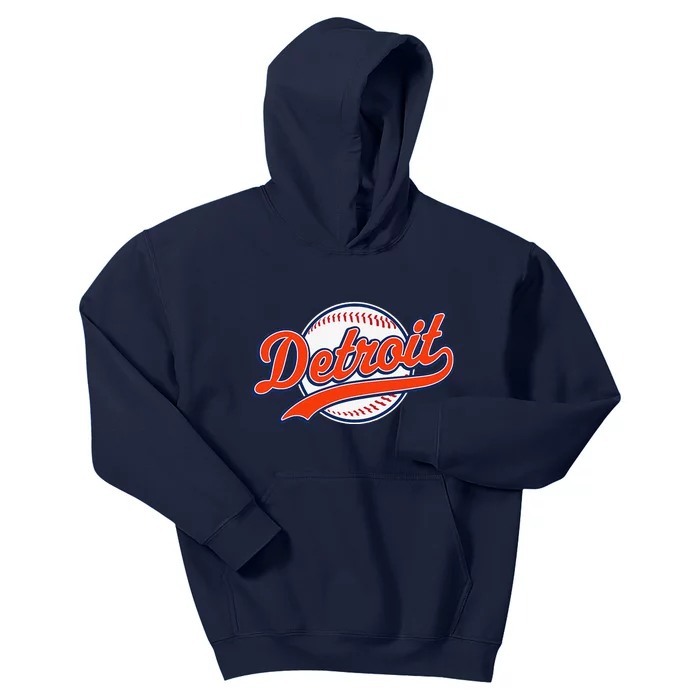 Detroit Vintage Baseball Throwback Retro Kids Hoodie