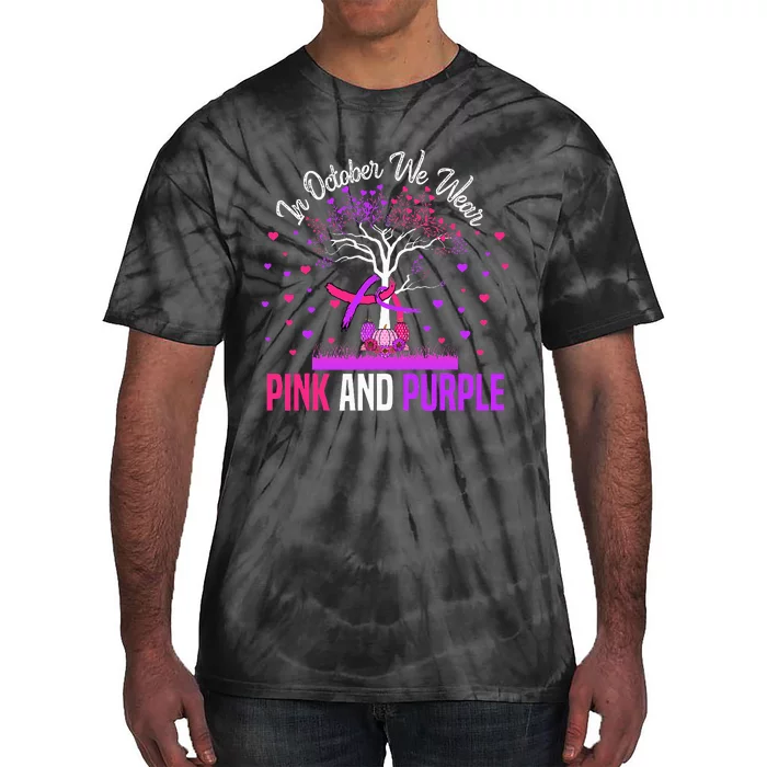 Domestic Violence Breast Cancer Awareness Month Ribbon Tree Tie-Dye T-Shirt