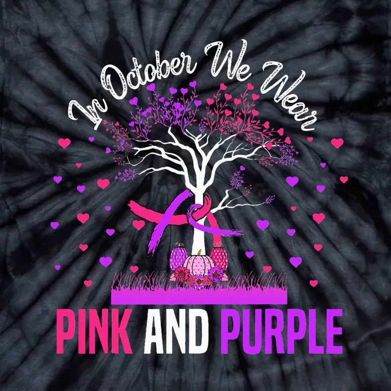 Domestic Violence Breast Cancer Awareness Month Ribbon Tree Tie-Dye T-Shirt