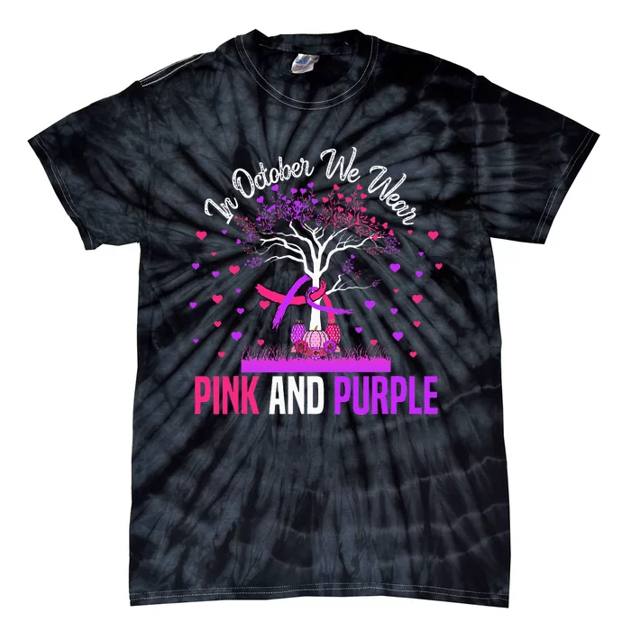 Domestic Violence Breast Cancer Awareness Month Ribbon Tree Tie-Dye T-Shirt