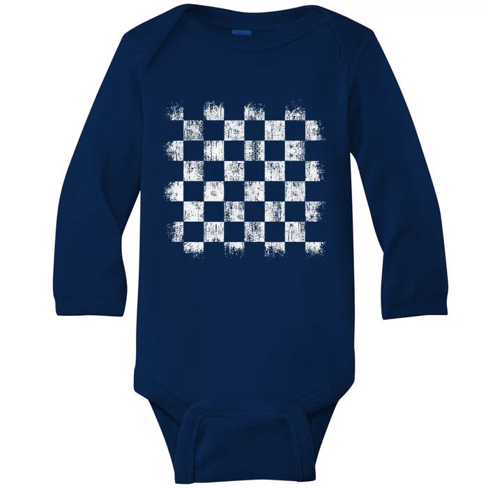 Distressed Vintage Chess Board Gamer Checkered Chess Player Baby Long Sleeve Bodysuit