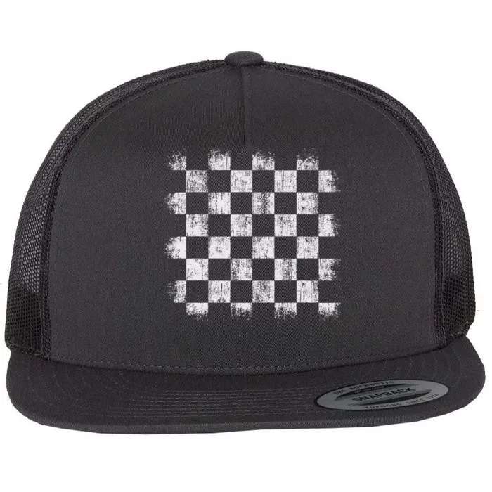 Distressed Vintage Chess Board Player Style Flat Bill Trucker Hat