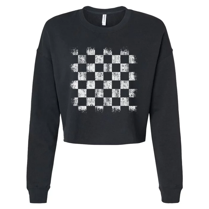 Distressed Vintage Chess Board Player Style Cropped Pullover Crew