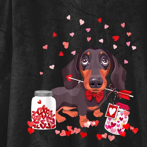 Dog Valentine Cute Dachshund ValentineS Day Hooded Wearable Blanket