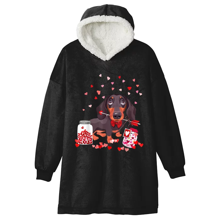 Dog Valentine Cute Dachshund ValentineS Day Hooded Wearable Blanket