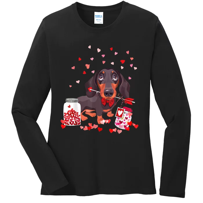 Dog Valentine Cute Dachshund ValentineS Day Ladies Long Sleeve Shirt