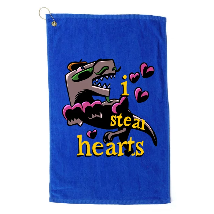 Dino Valentines Day I Steal Hearts Dinosaur Lovesaurus Trex Gift Platinum Collection Golf Towel