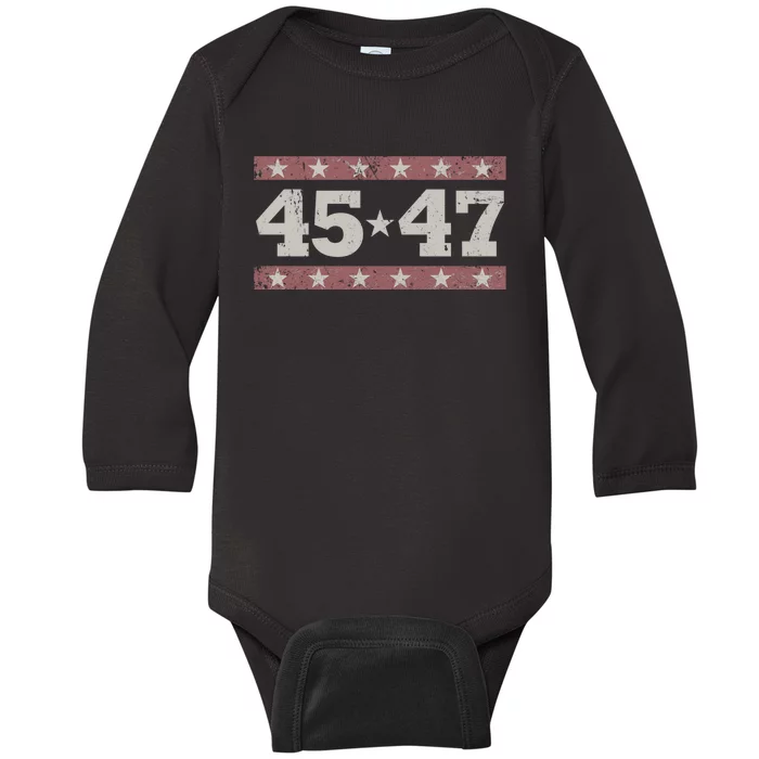 Distressed Vintage Donald Trump 2024 Funny Baby Long Sleeve Bodysuit