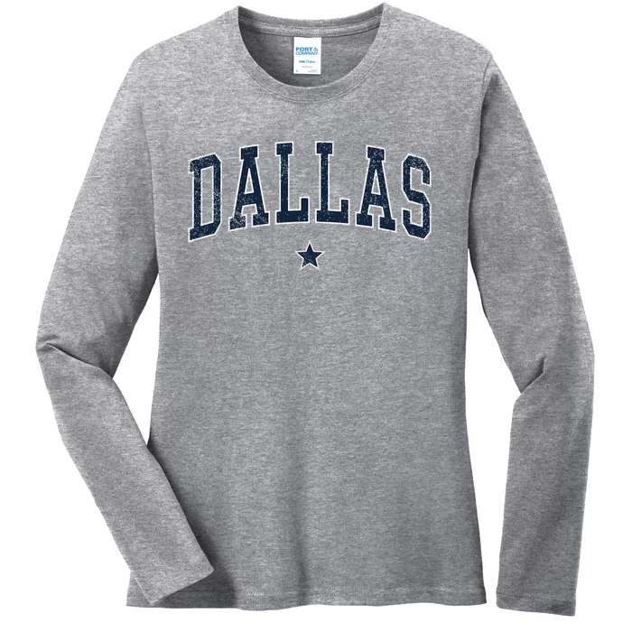 Dallas Vintage Distressed Arched Text Dallas Ladies Long Sleeve Shirt