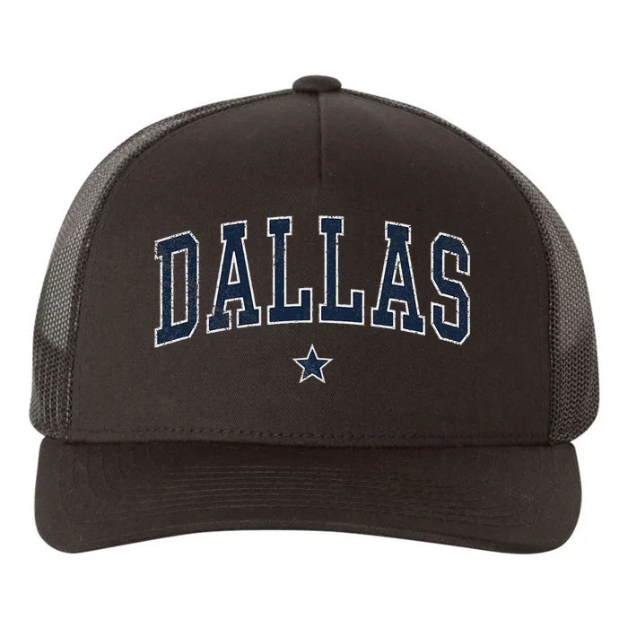 Dallas Vintage Distressed Arched Yupoong Adult 5-Panel Trucker Hat