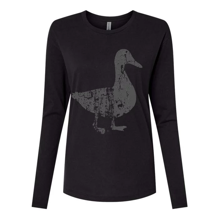 Duck Vintage Design  Distressed Duck Print Womens Cotton Relaxed Long Sleeve T-Shirt