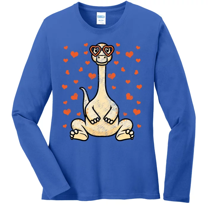 Dinosaur Valentine's Day Heart Gift Ladies Long Sleeve Shirt