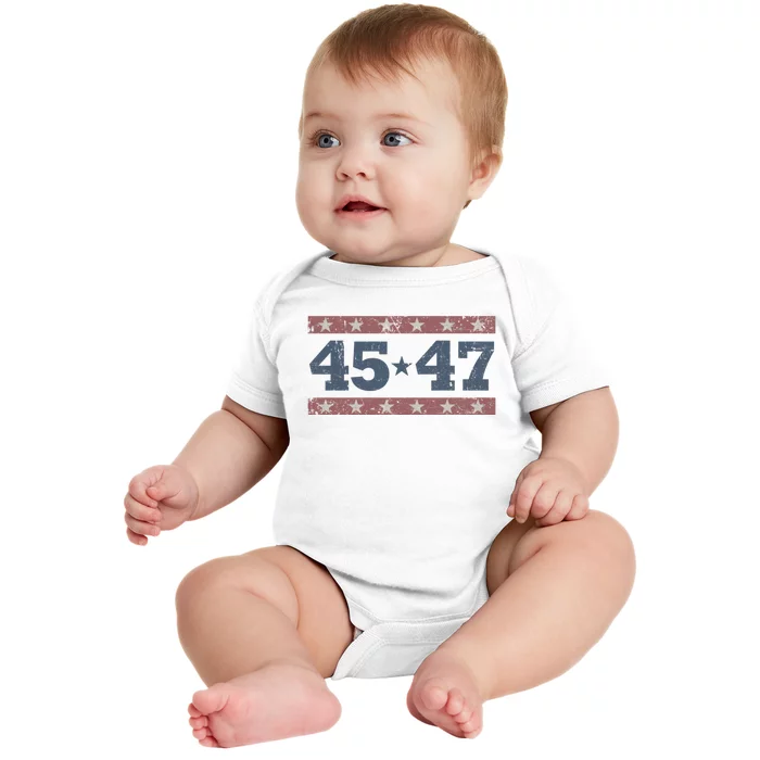 Distressed Vintage Donald Trump 2024 45 & 47 President Donald Trump 24 Baby Bodysuit