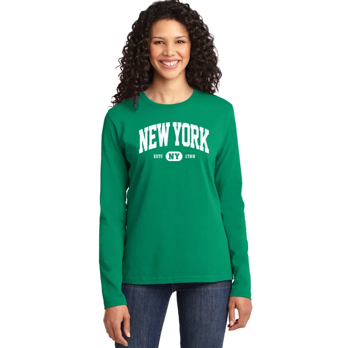 Distressed Vintage Established New York Ny Souvenir Ladies Long Sleeve Shirt