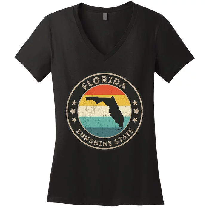 Distressed Vintage Florida Retro Sunshine State Women's V-Neck T-Shirt