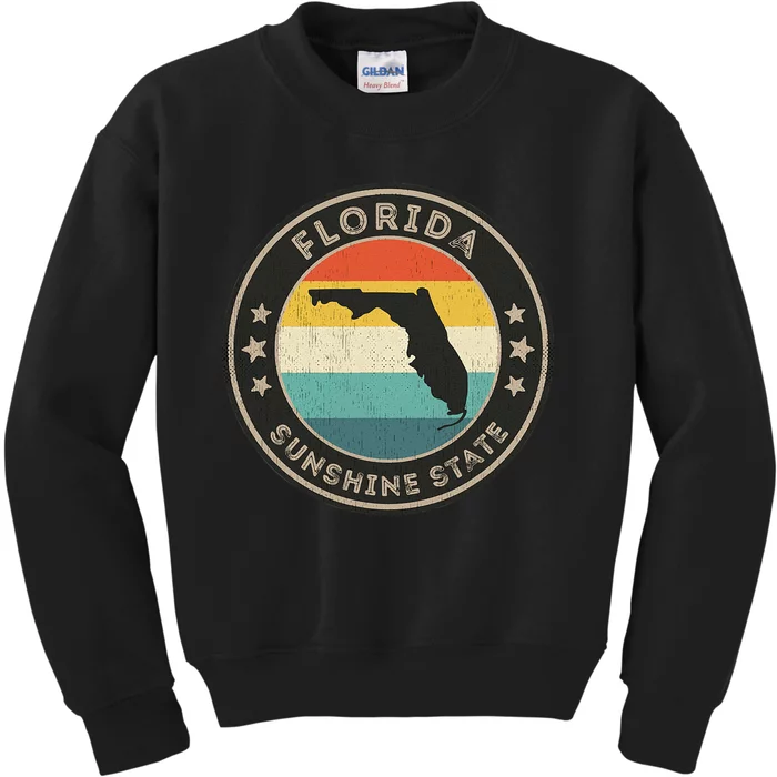 Distressed Vintage Florida Retro Sunshine State Kids Sweatshirt