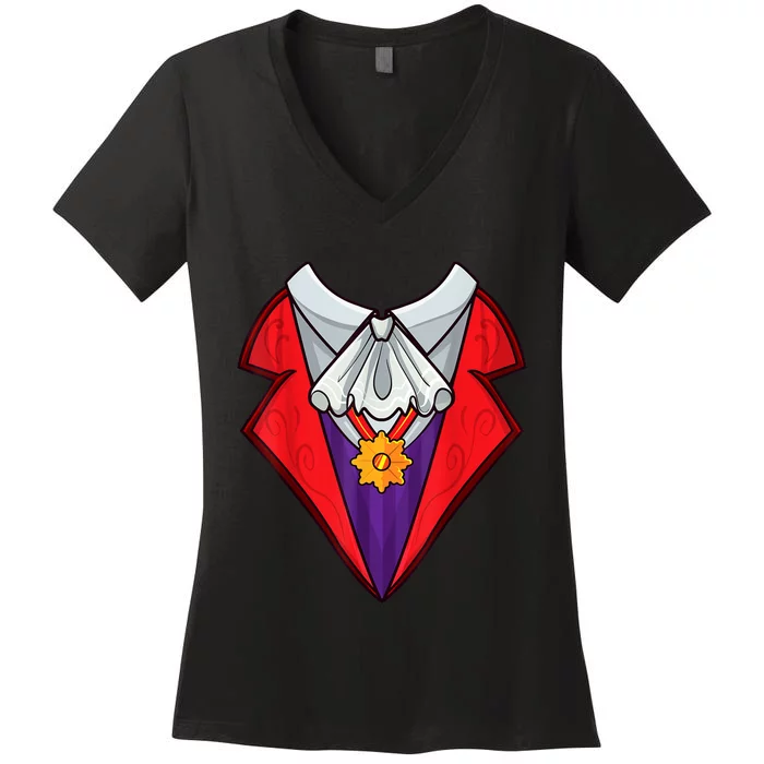 Dracula Vampire Funny Halloween Costume Cosplay Tuxedo Retro Women's V-Neck T-Shirt