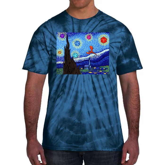 Dungeons Van Gogh Starry Night D20 Dragons Tie-Dye T-Shirt