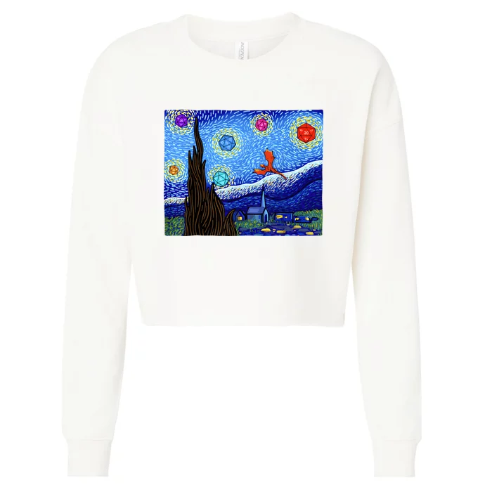 Dungeons Van Gogh Starry Night D20 Dragons Cropped Pullover Crew