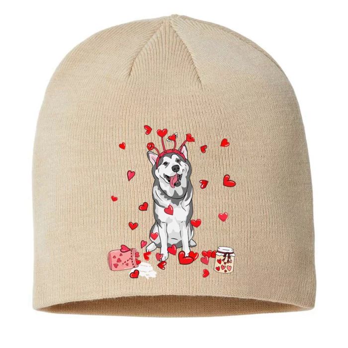 Dog Valentine Gift Cute Siberian Husky Valentine's Day 8 1/2in Sustainable Knit Beanie