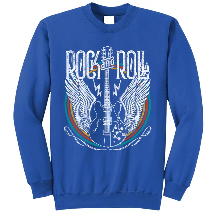 Distressed Vintage Gift Retro 80s Rock & Roll Music Guitar Wings Gift Tall Sweatshirt