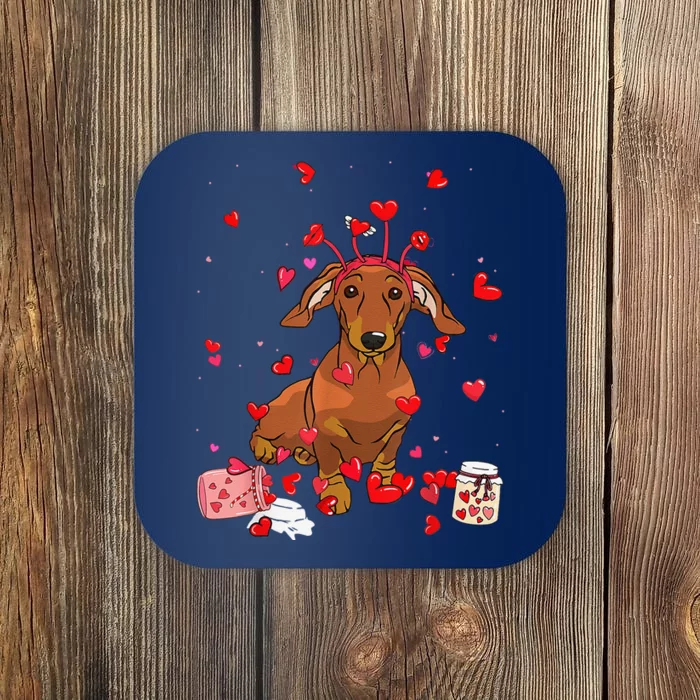 Dog Valentine Gifts Cute Dachshund Valentines Day Coaster