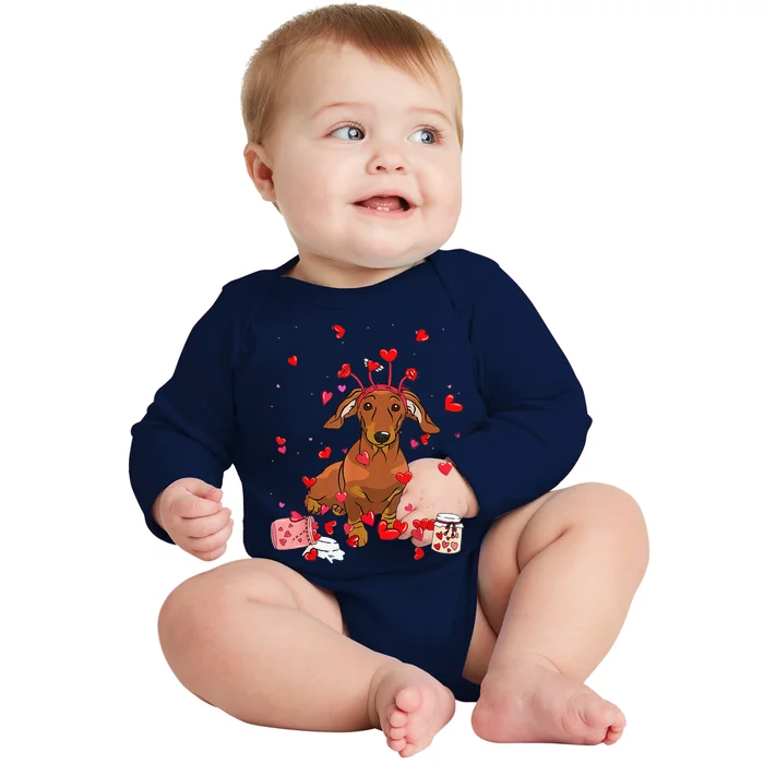 Dog Valentine Gifts Cute Dachshund Valentines Day Baby Long Sleeve Bodysuit