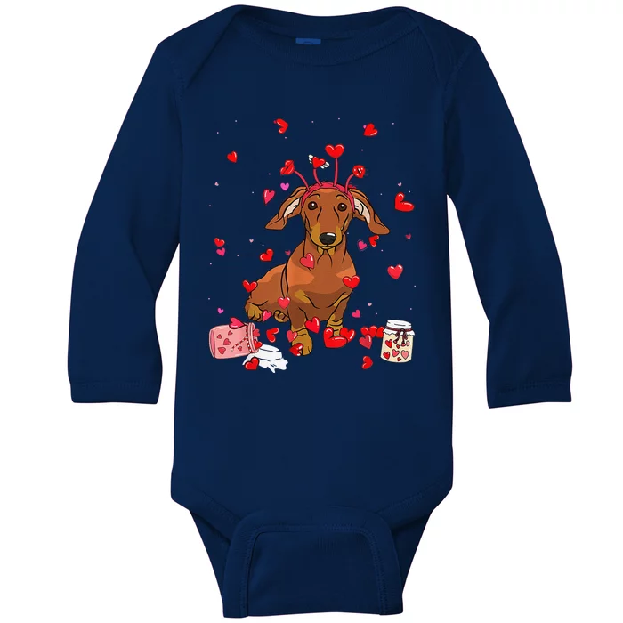 Dog Valentine Gifts Cute Dachshund Valentines Day Baby Long Sleeve Bodysuit