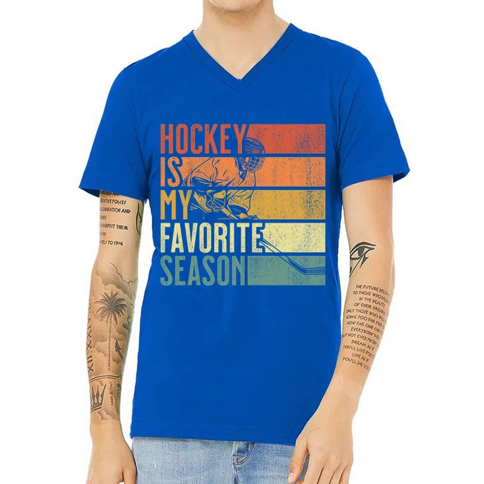 Distressed Vintage Hockey Is My Favorite Season Gift V-Neck T-Shirt