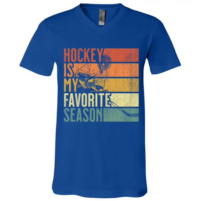 Distressed Vintage Hockey Is My Favorite Season Gift V-Neck T-Shirt