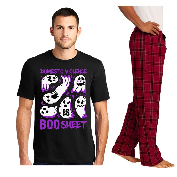 Domestic Violence Is Boo Sheet Ghost Purple Ribbon Halloween Pajama Set