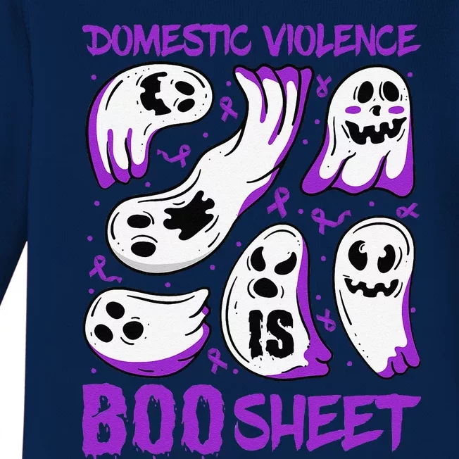 Domestic Violence Is Boo Sheet Ghost Purple Ribbon Halloween Baby Long Sleeve Bodysuit