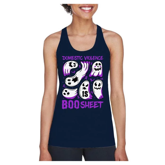 Domestic Violence Is Boo Sheet Ghost Purple Ribbon Halloween Women's Racerback Tank