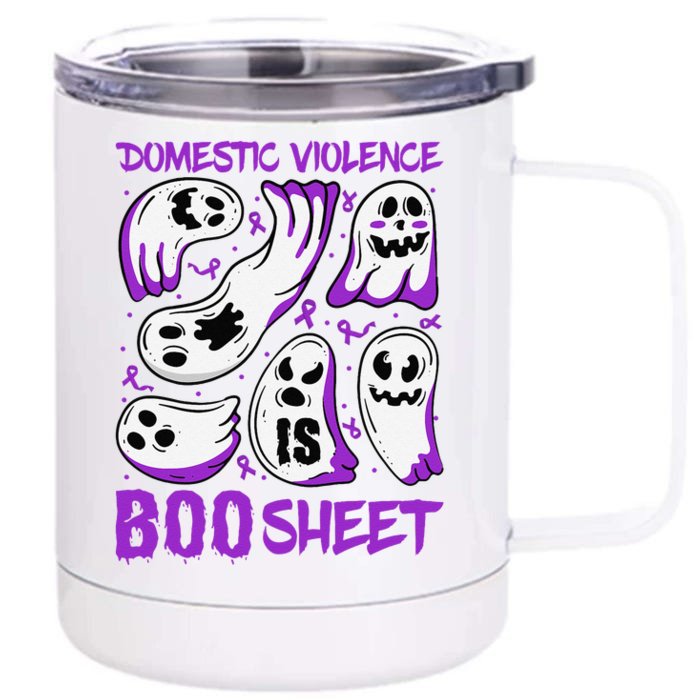 Domestic Violence Is Boo Sheet Ghost Purple Ribbon Halloween Front & Back 12oz Stainless Steel Tumbler Cup