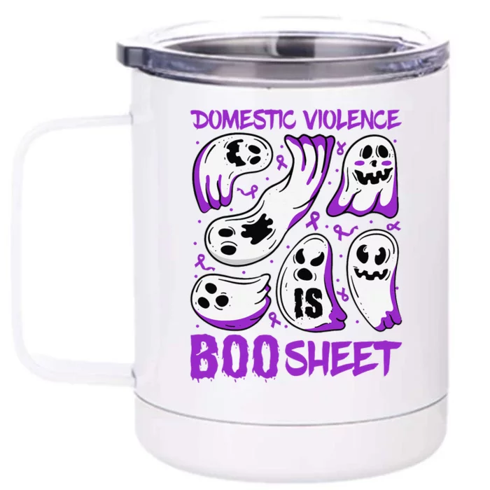 Domestic Violence Is Boo Sheet Ghost Purple Ribbon Halloween Front & Back 12oz Stainless Steel Tumbler Cup